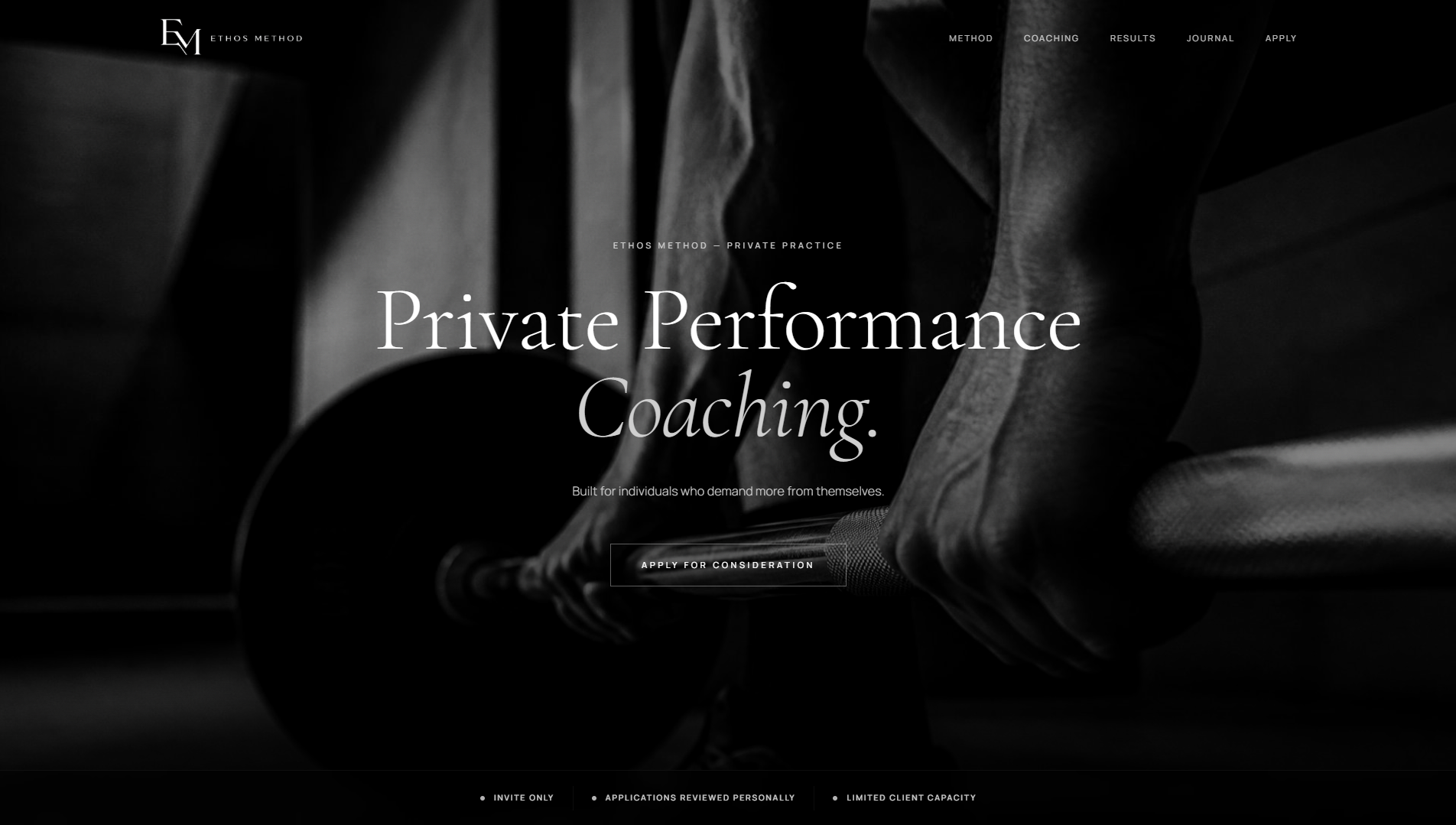 Ethos Method performance & nutrition coaching website designed by Clear Web Studio